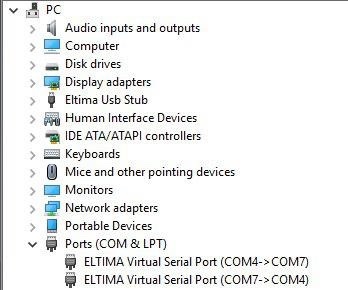 Virtual COM ports and connections between them created by VSPD