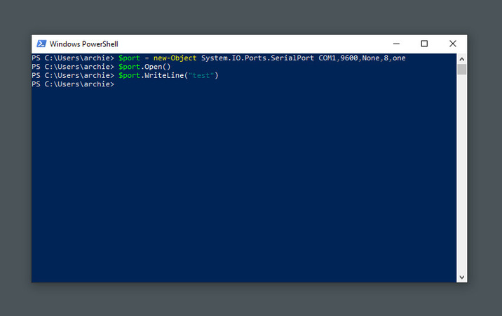 PowerShell משמש להגדרת יציאה, פתיחה ושליחה של נתונים