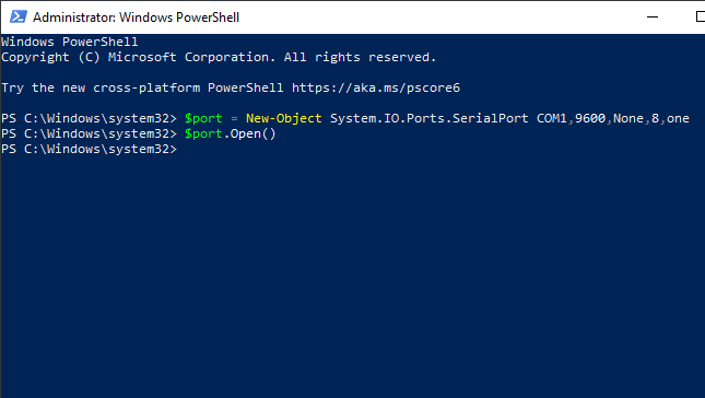 The $port object is created and opened