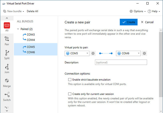  Create a COM port pair