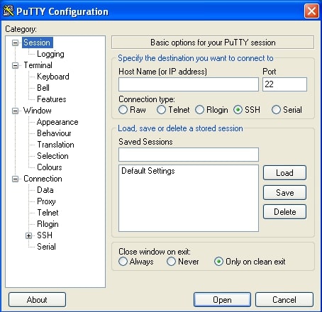 PuTTY configuration