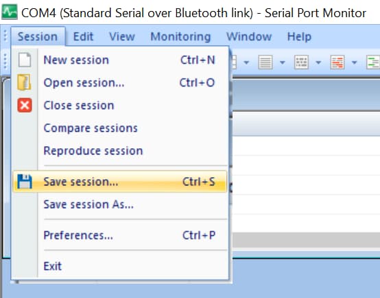  Salvando sessão de monitoramento serial