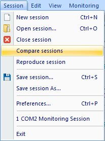  Compare sessões de monitoramento de porta COM