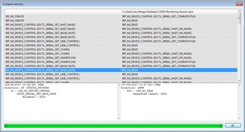  Compared sessions displayed