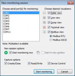 Modes de vue de Serial Port Reader