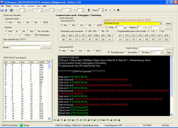 Analizzatore RS232 di CommFront