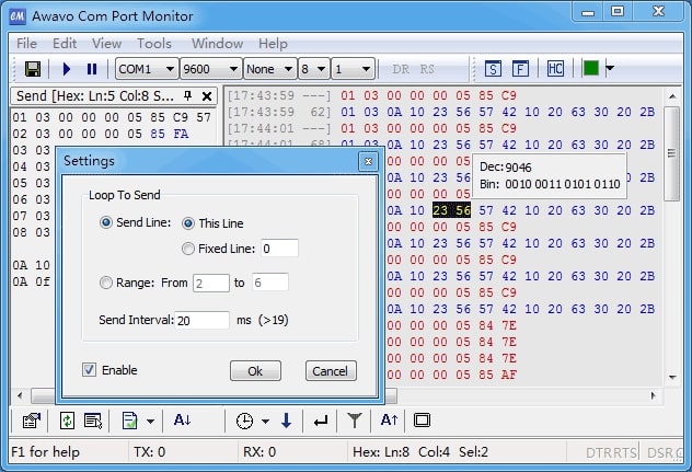 Monitoraggio della porta seriale di Awavo