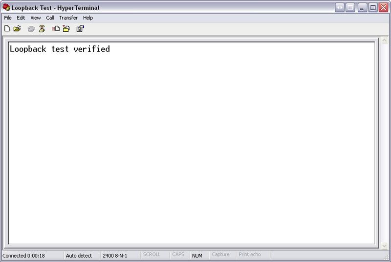  Table of loopback test in HyperTerminal