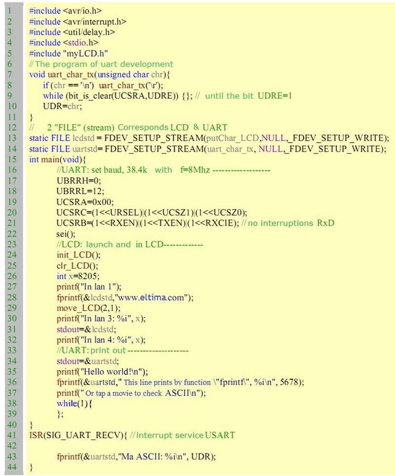 Exportar datos a LCD y UART con la biblioteca de exportación estándar stdio