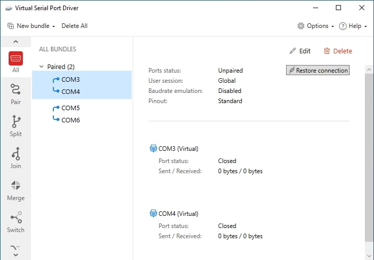 Restore connection button