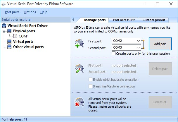 Criar virtual serial port