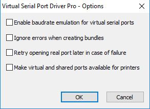 Virtual Serial Port Driver PRO Options